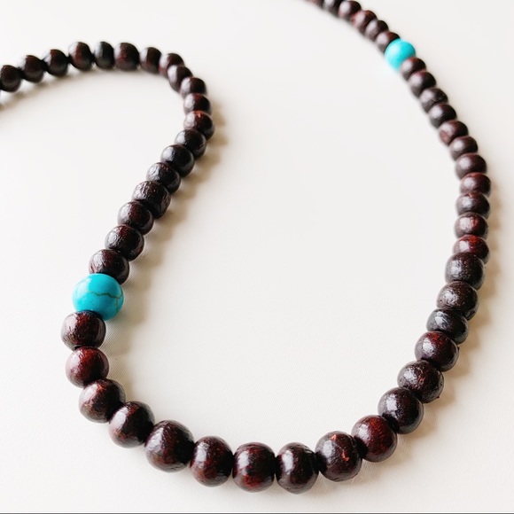 NWOT Wooden & Turquoise Mala - Picture 3 of 4